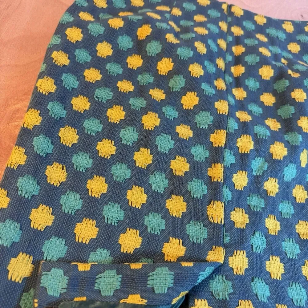 Boden Pencil Skirt 6R Green Yellow Textured Cotton Geometric Knit Slit Retro
